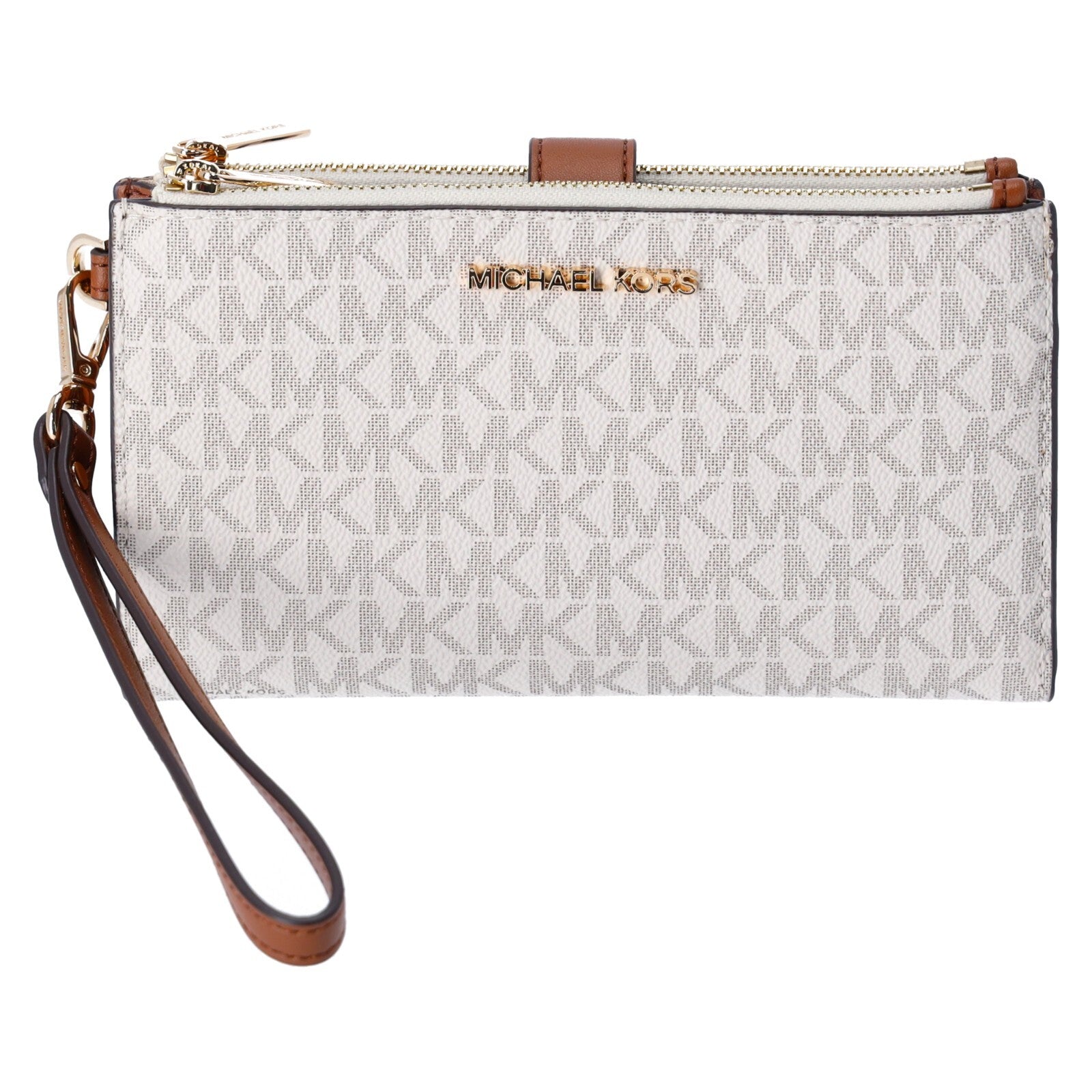 Michael Kors Jet Set Travel Double Zip Phone Wristlet MK Vanilla Signature