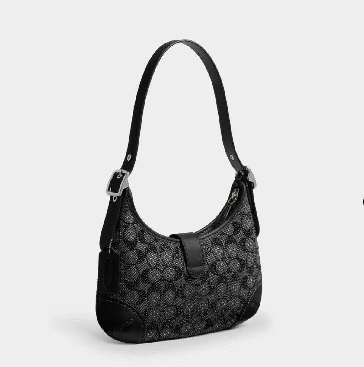 Coach Hamptons Hobo Bag Crystal Signature Jacquard Silver Black NEW